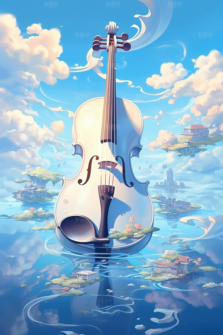 梦幻天空乐器高清音乐插画