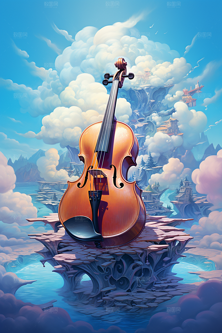 梦幻天空乐器幻想美妙插画