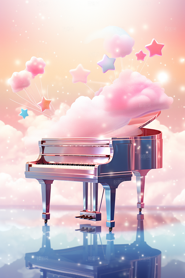 梦幻天空乐器梦幻美妙插画