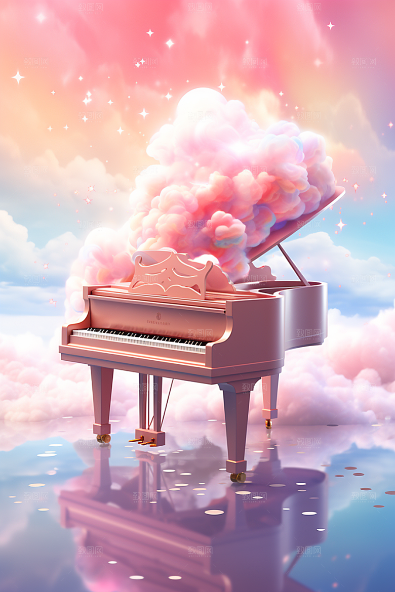 梦幻天空乐器手绘幻想插画