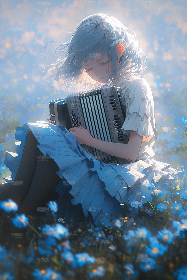 梦幻天空乐器音乐唯美插画