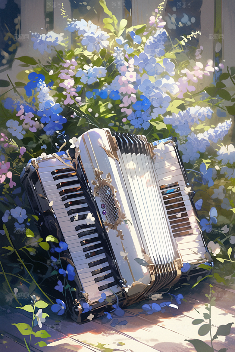 梦幻天空乐器手绘唯美插画