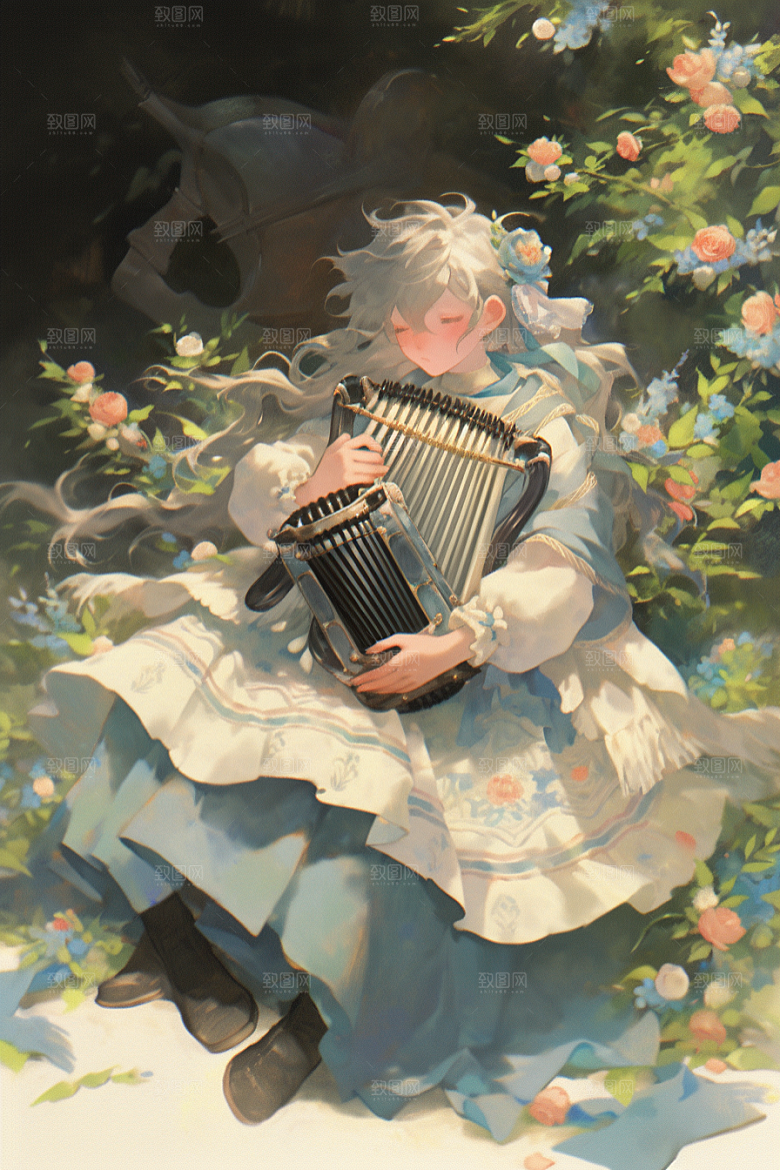 梦幻天空乐器梦幻美妙插画