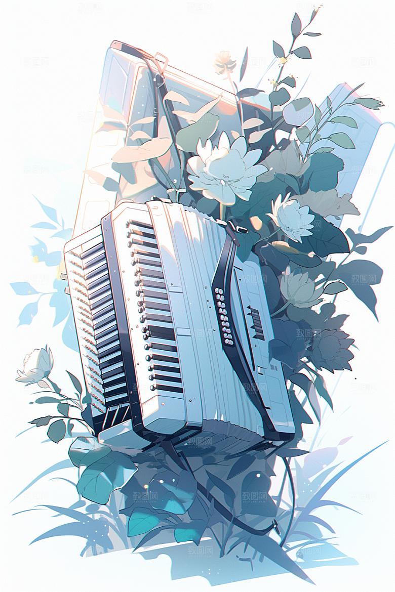 梦幻天空乐器手绘乐章插画