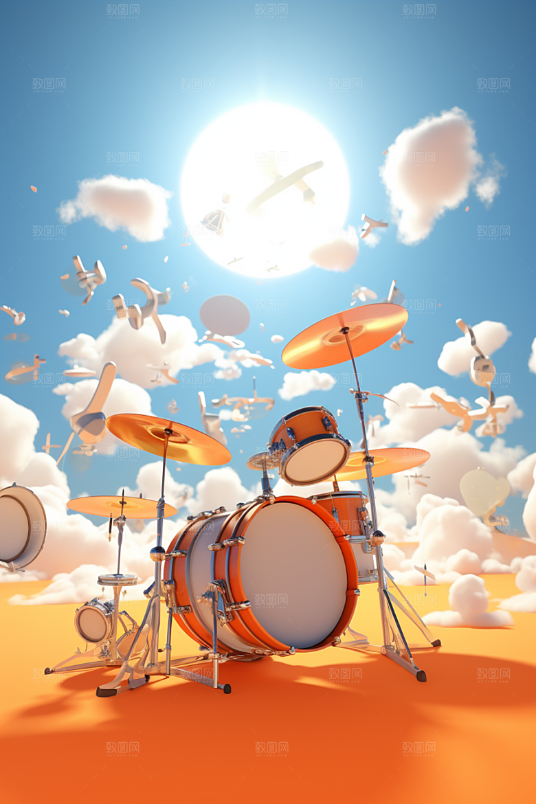 梦幻天空乐器乐章手绘插画