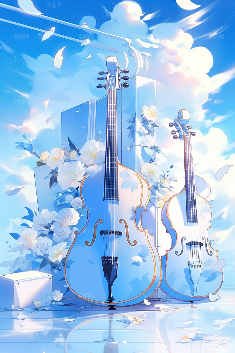 梦幻天空乐器乐章浪漫插画