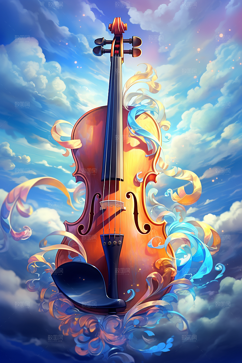 梦幻天空乐器浪漫幻想插画