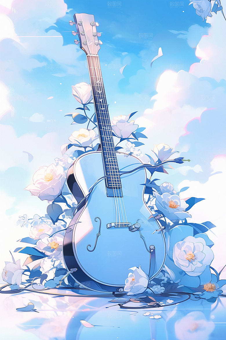 梦幻天空乐器唯美美妙插画