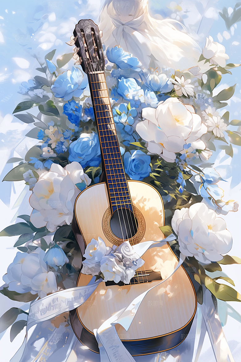 梦幻天空乐器浪漫音乐插画
