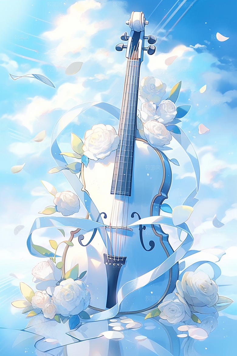 梦幻天空乐器艺术梦幻插画