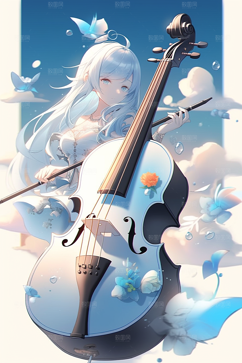 梦幻天空乐器音乐浪漫插画