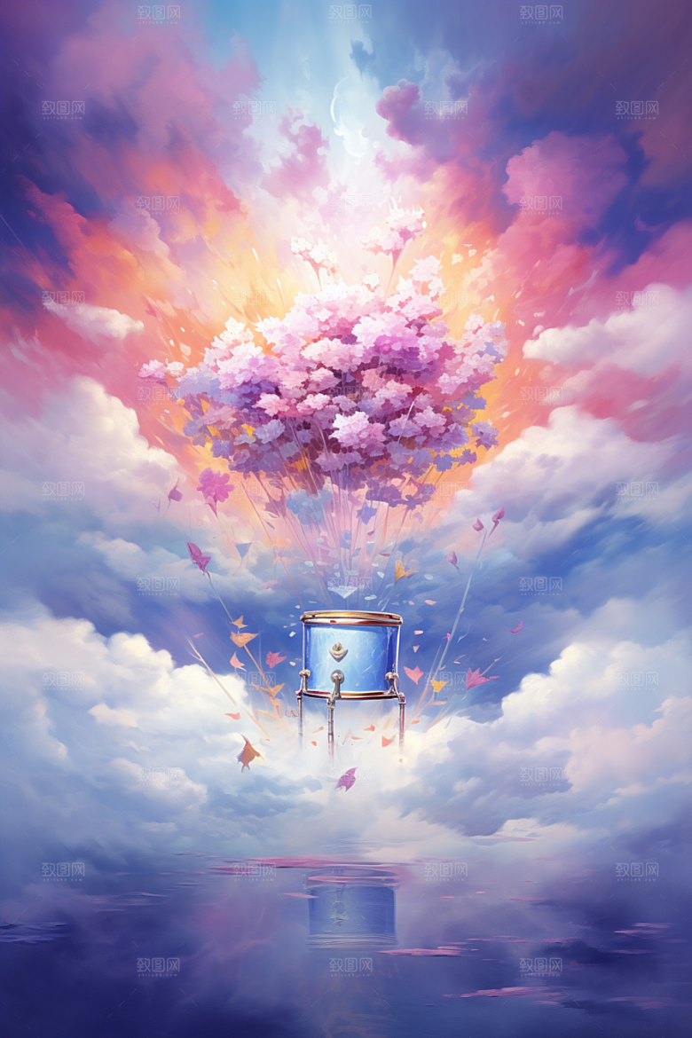 梦幻天空乐器高清艺术插画