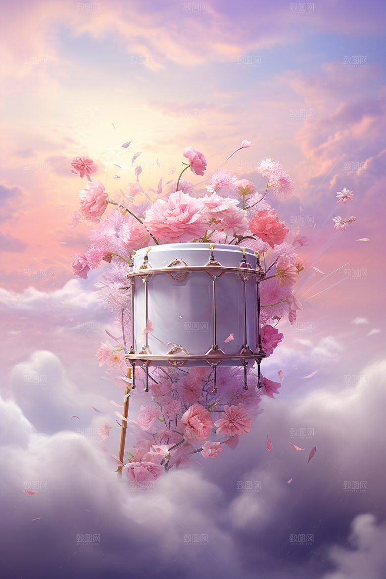 梦幻天空乐器美妙幻想插画