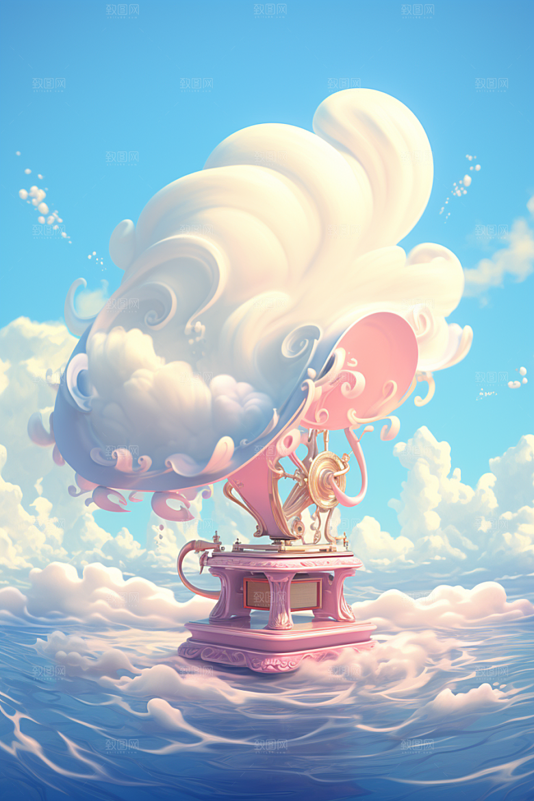 梦幻天空乐器艺术乐章插画