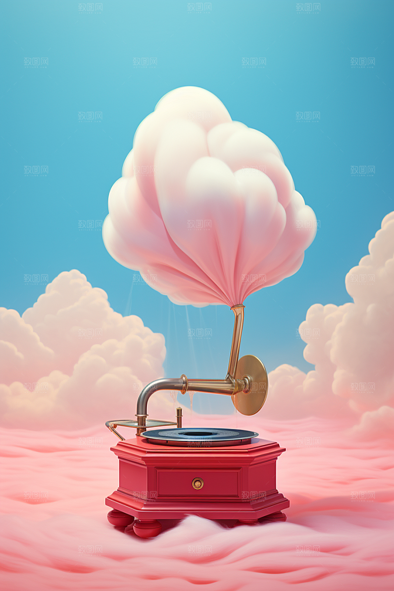 梦幻天空乐器唯美艺术插画
