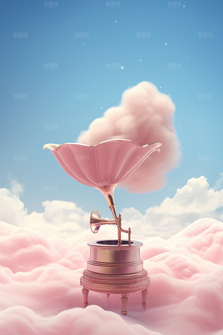 梦幻天空乐器艺术浪漫插画