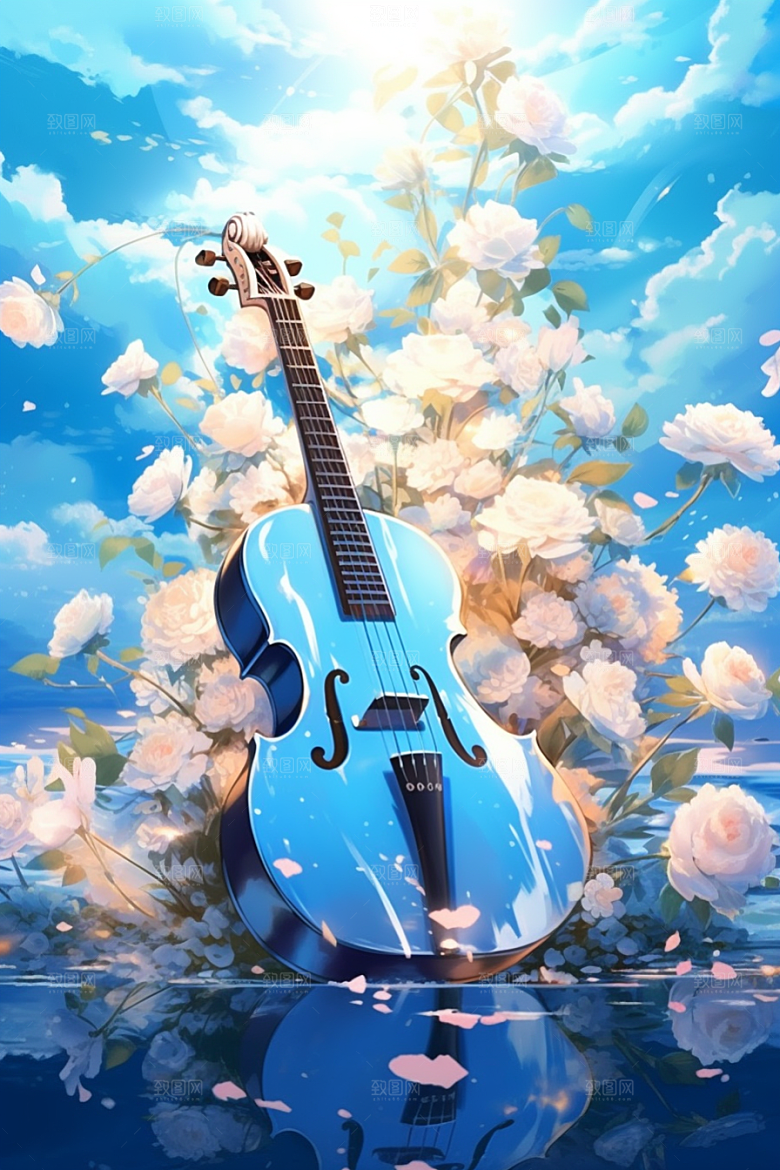 梦幻天空乐器幻想音乐插画