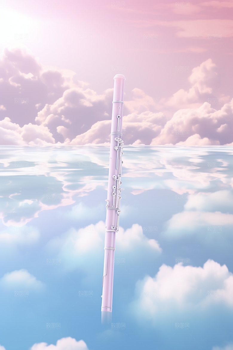 梦幻天空乐器唯美手绘插画