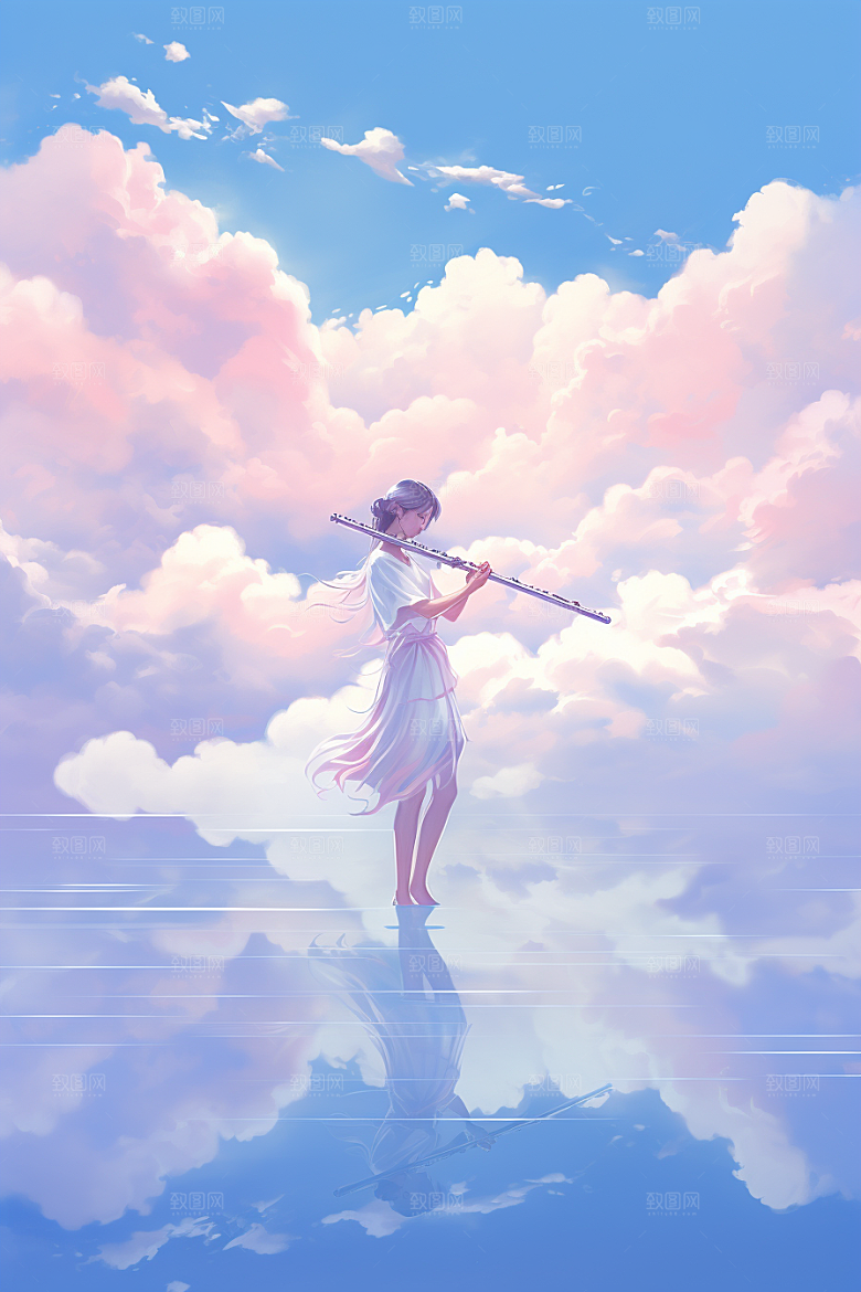 梦幻天空乐器唯美高清插画