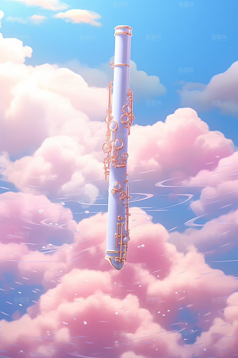 梦幻天空乐器唯美幻想插画
