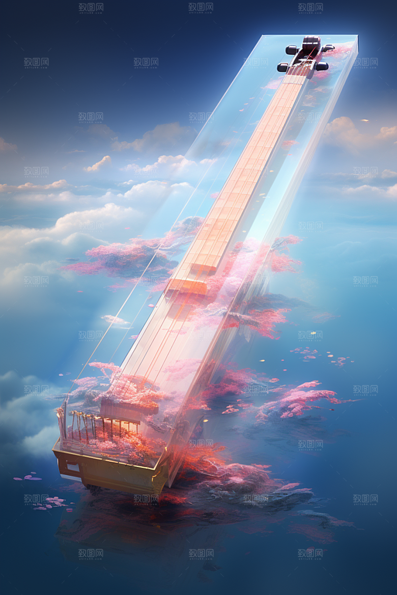 梦幻天空乐器音乐幻想插画