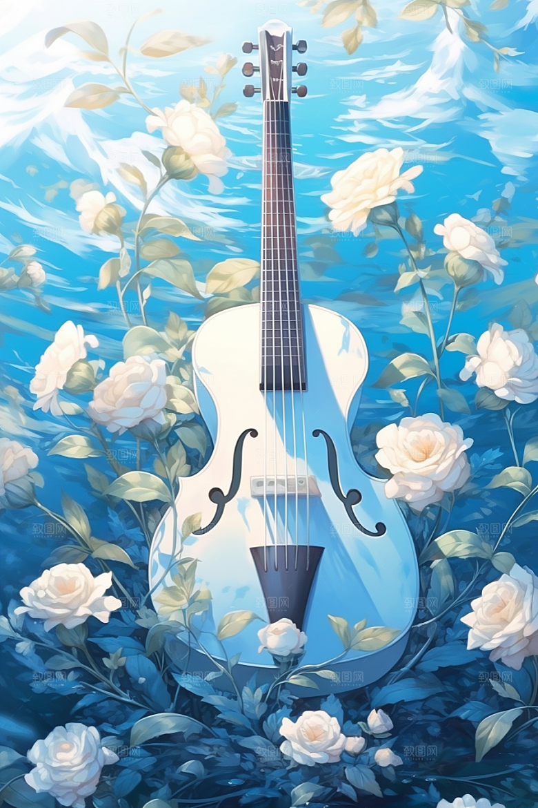 梦幻天空乐器浪漫美妙插画