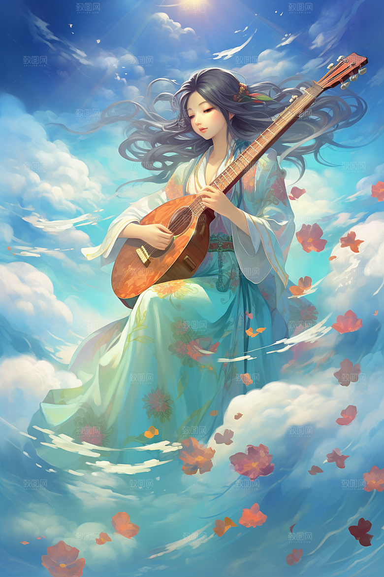 梦幻天空乐器浪漫高清插画