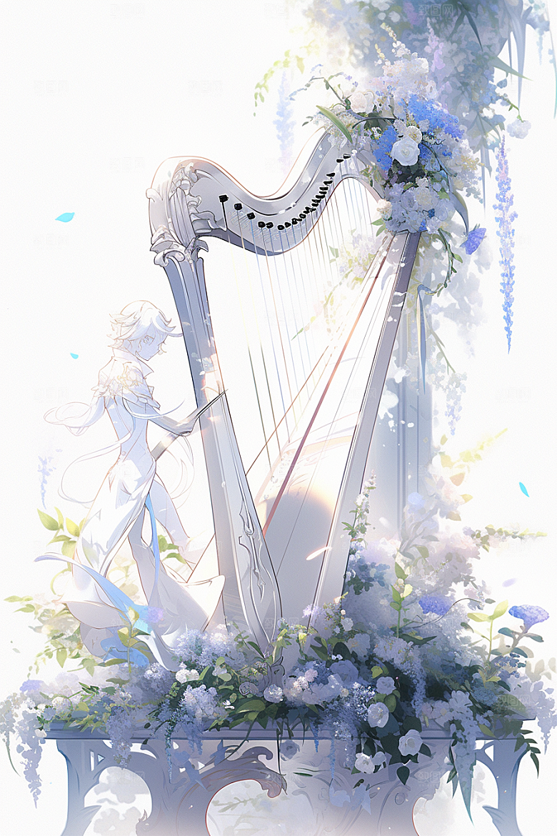 梦幻天空乐器唯美乐章插画