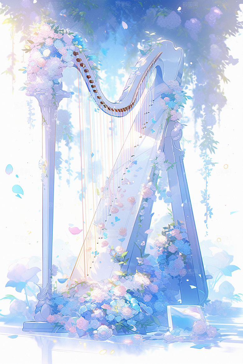 梦幻天空乐器乐章高清插画