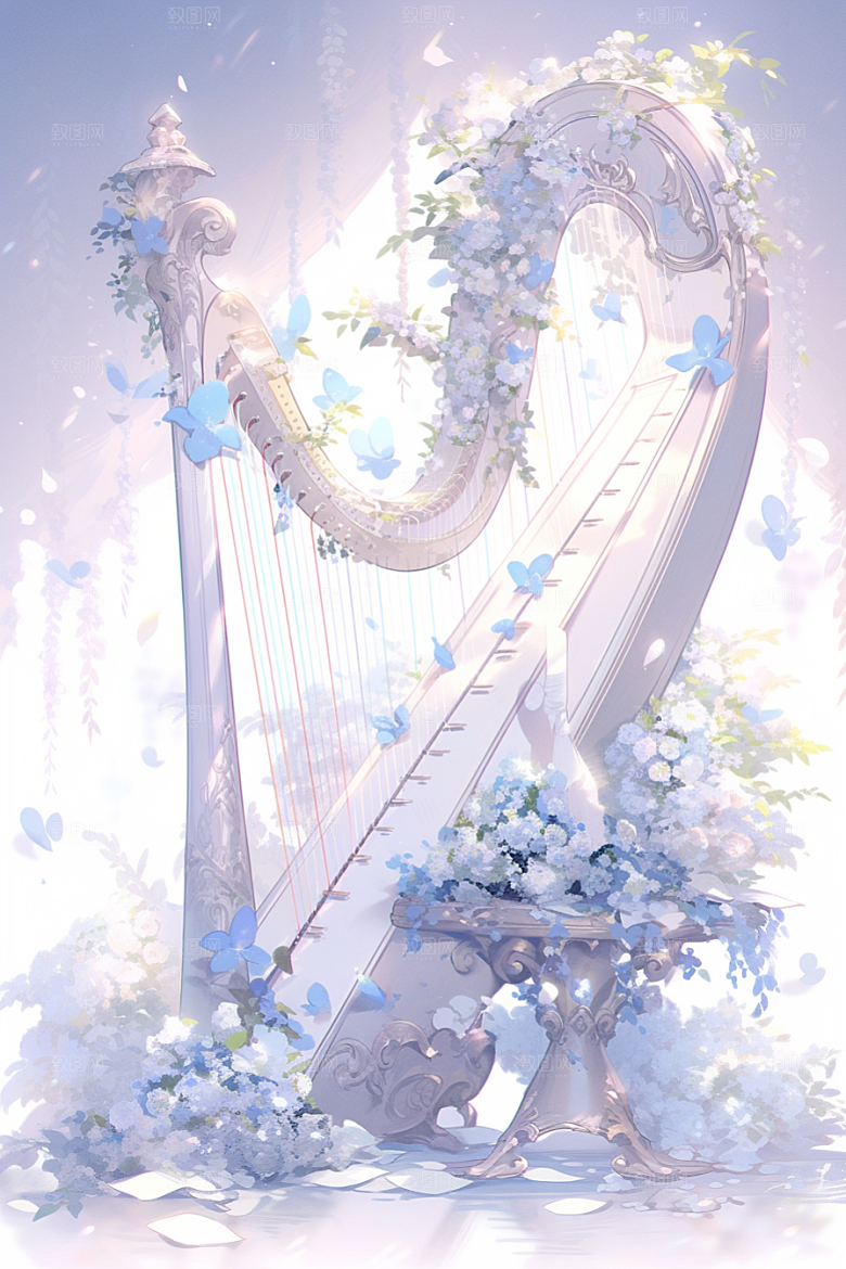 梦幻天空乐器高清梦幻插画