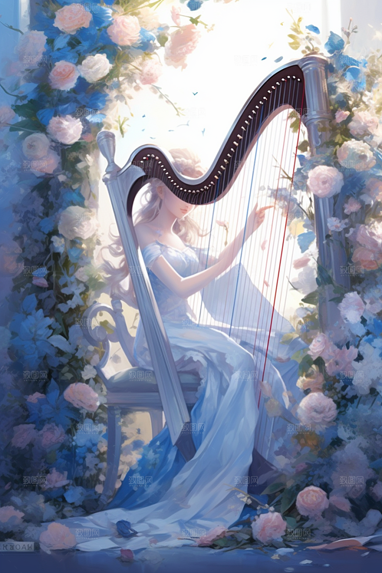 梦幻天空乐器梦幻幻想插画
