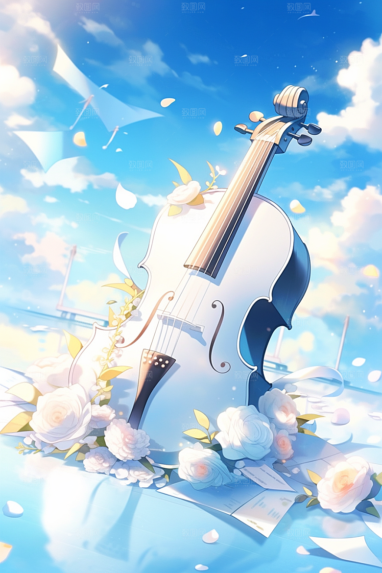 梦幻天空乐器美妙梦幻插画