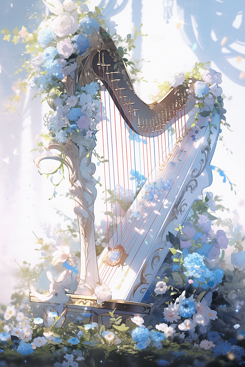 梦幻天空乐器浪漫幻想插画