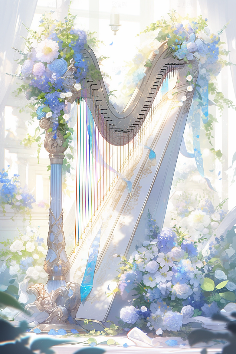 梦幻天空乐器音乐艺术插画