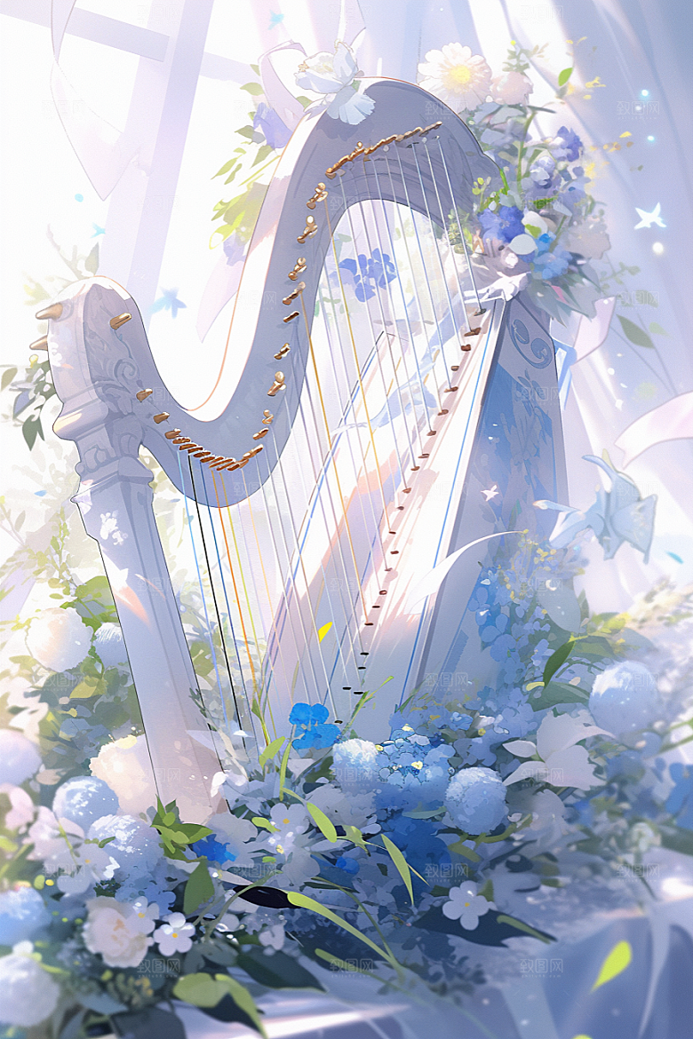 梦幻天空乐器梦幻幻想插画
