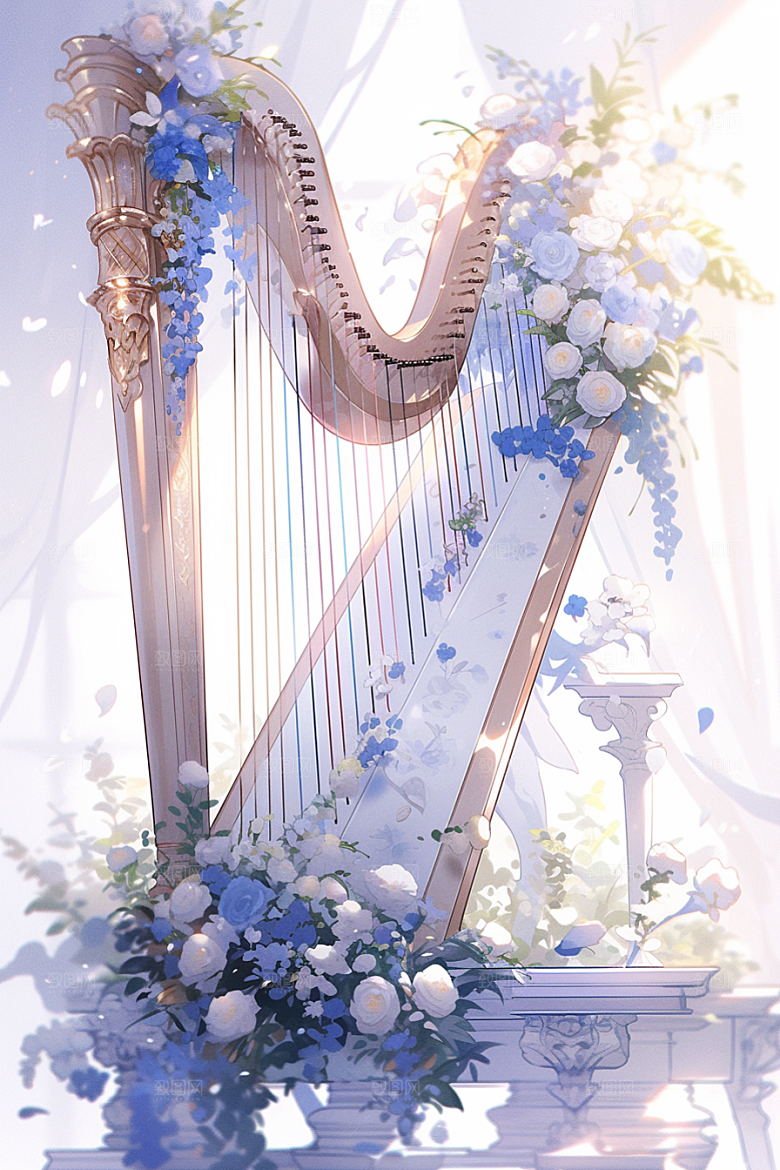 梦幻天空乐器美妙幻想插画