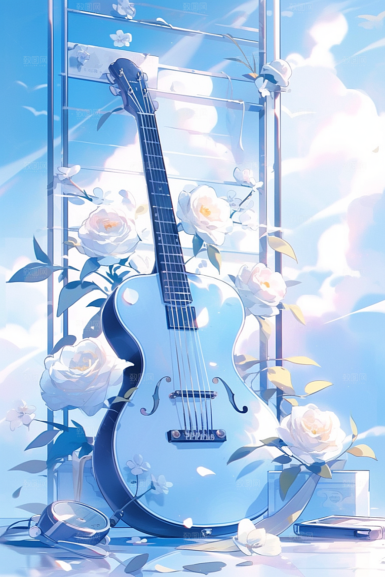 梦幻天空乐器唯美美妙插画