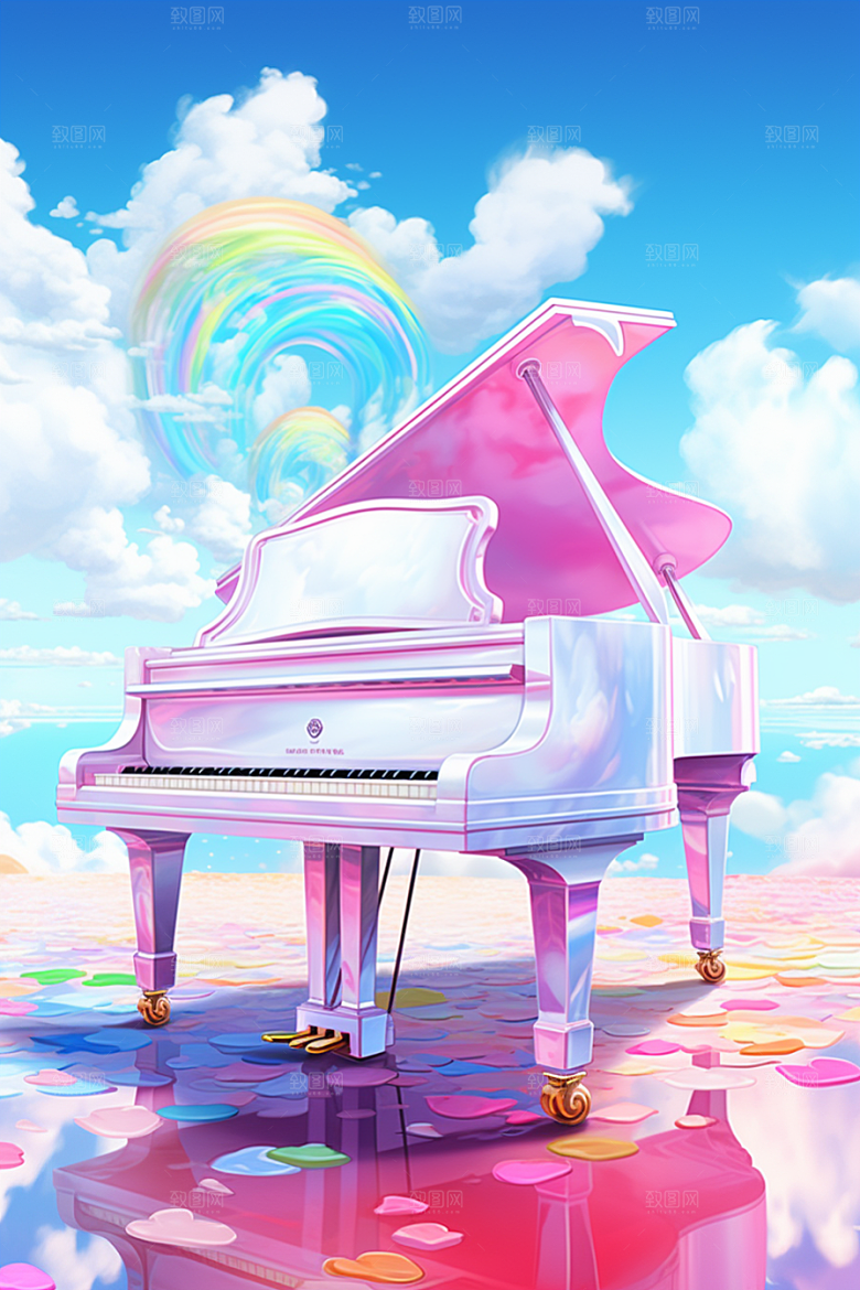 梦幻天空乐器唯美音乐插画