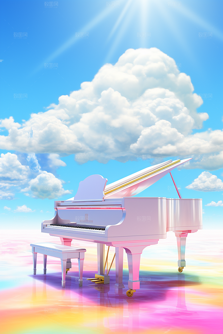 梦幻天空乐器浪漫音乐插画