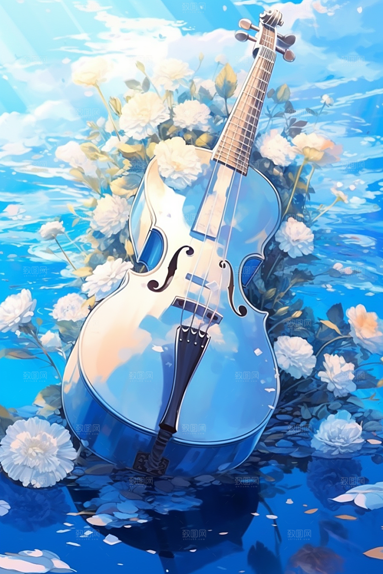 梦幻天空乐器浪漫唯美插画