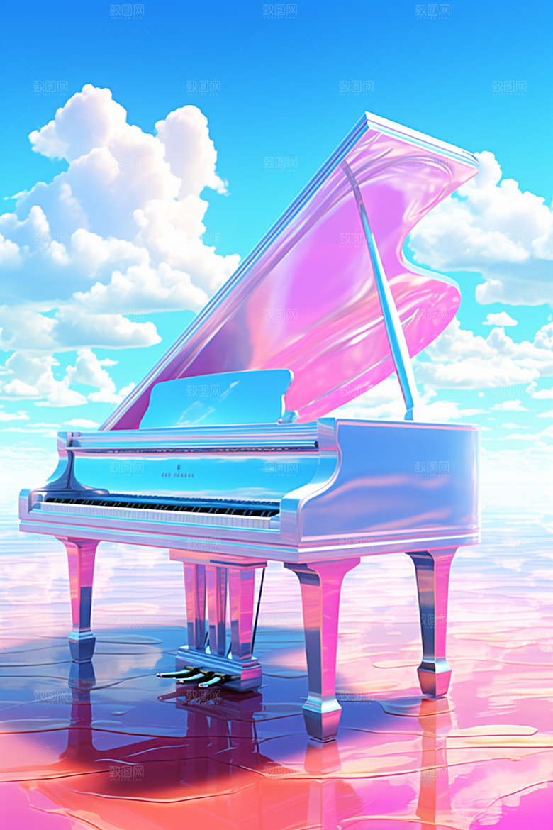 梦幻天空乐器音乐浪漫插画