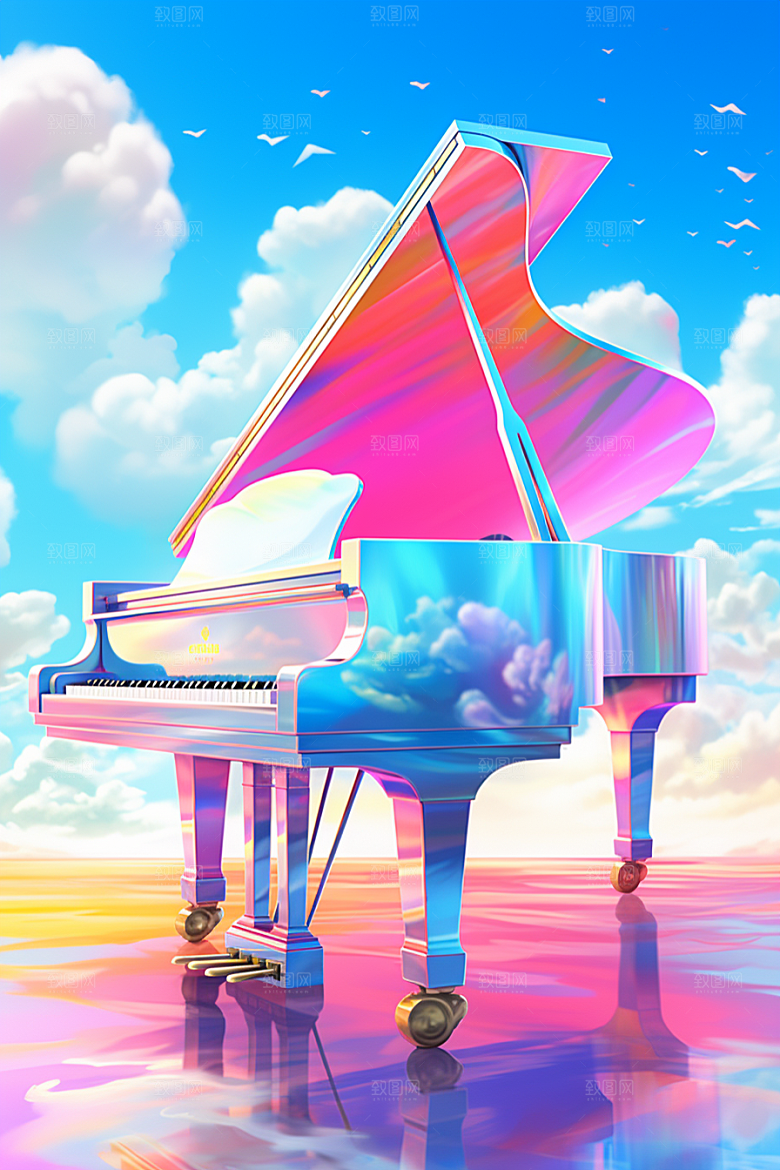 梦幻天空乐器音乐艺术插画