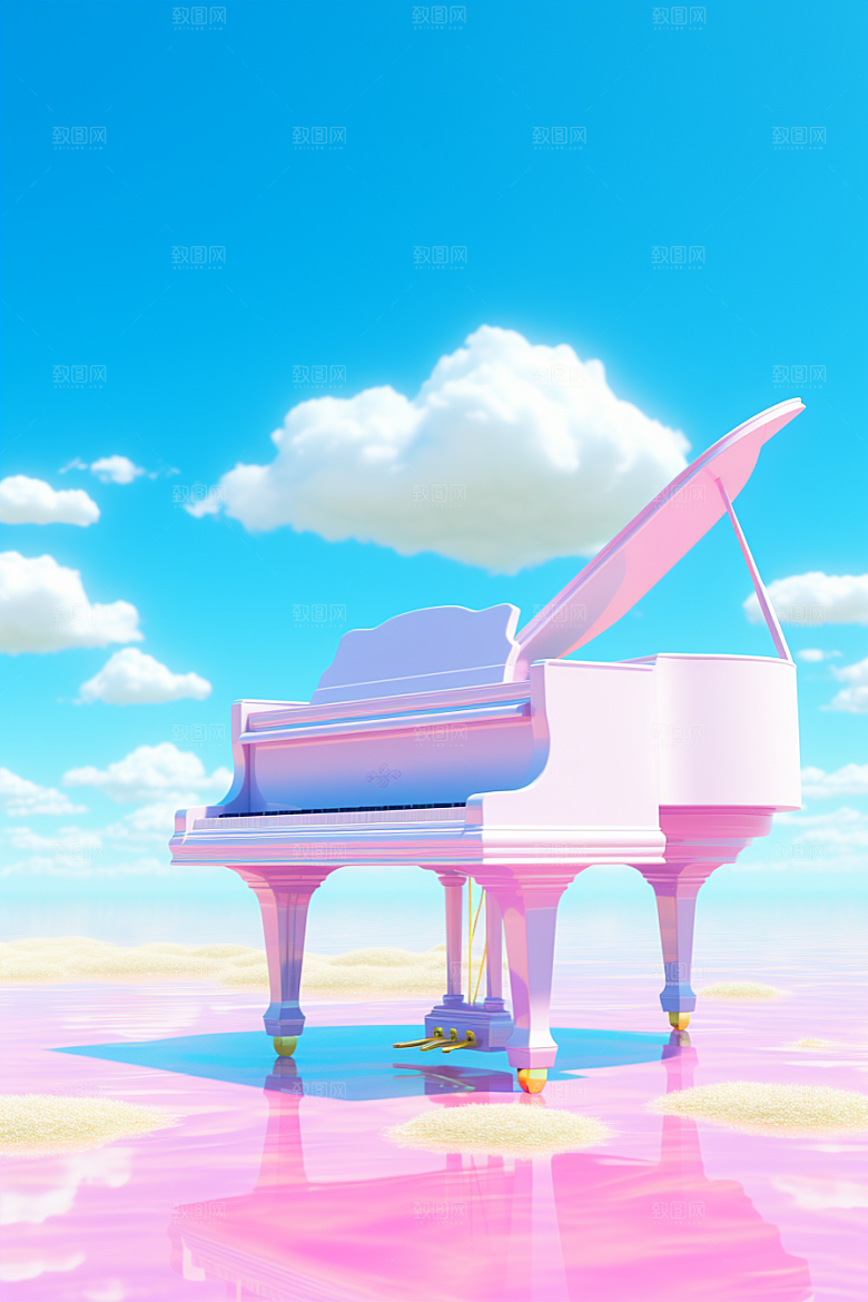 梦幻天空乐器音乐唯美插画