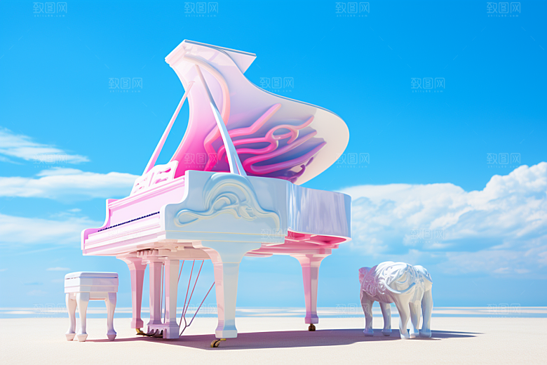 梦幻天空乐器浪漫乐章插画