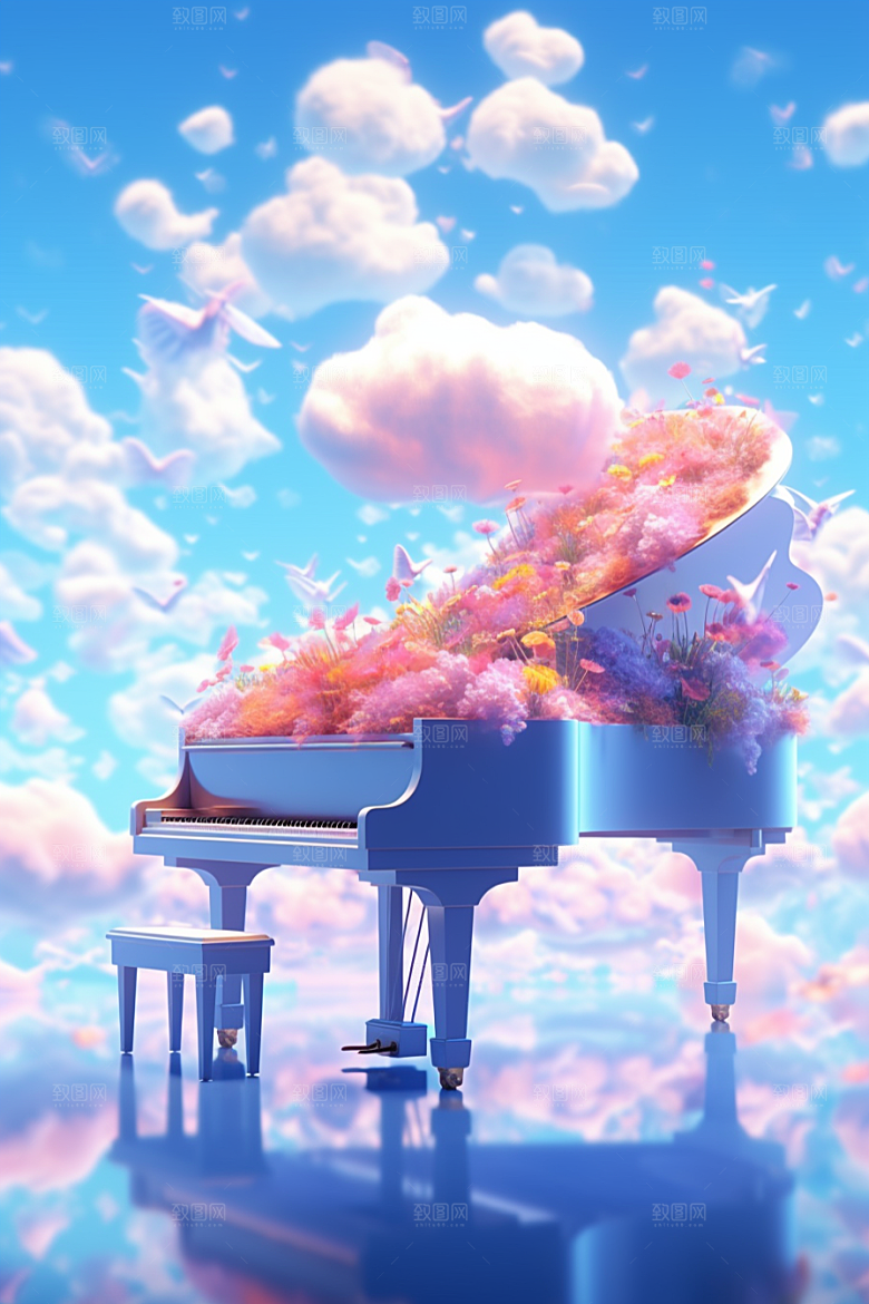 梦幻天空乐器幻想音乐插画