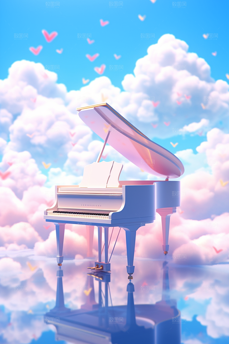 梦幻天空乐器浪漫唯美插画