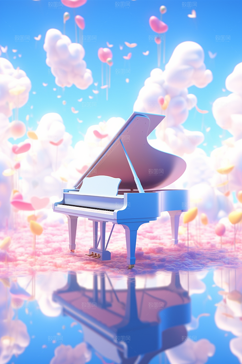 梦幻天空乐器唯美音乐插画