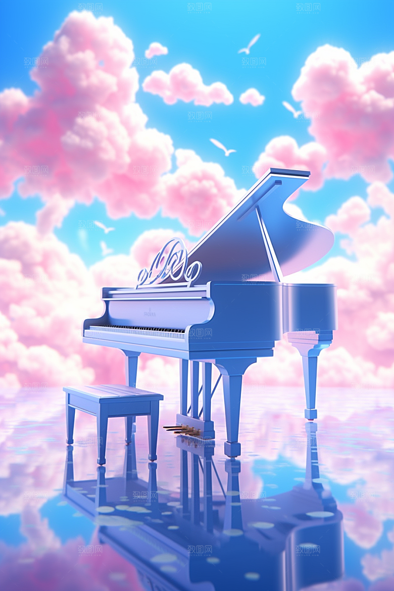 梦幻天空乐器音乐唯美插画