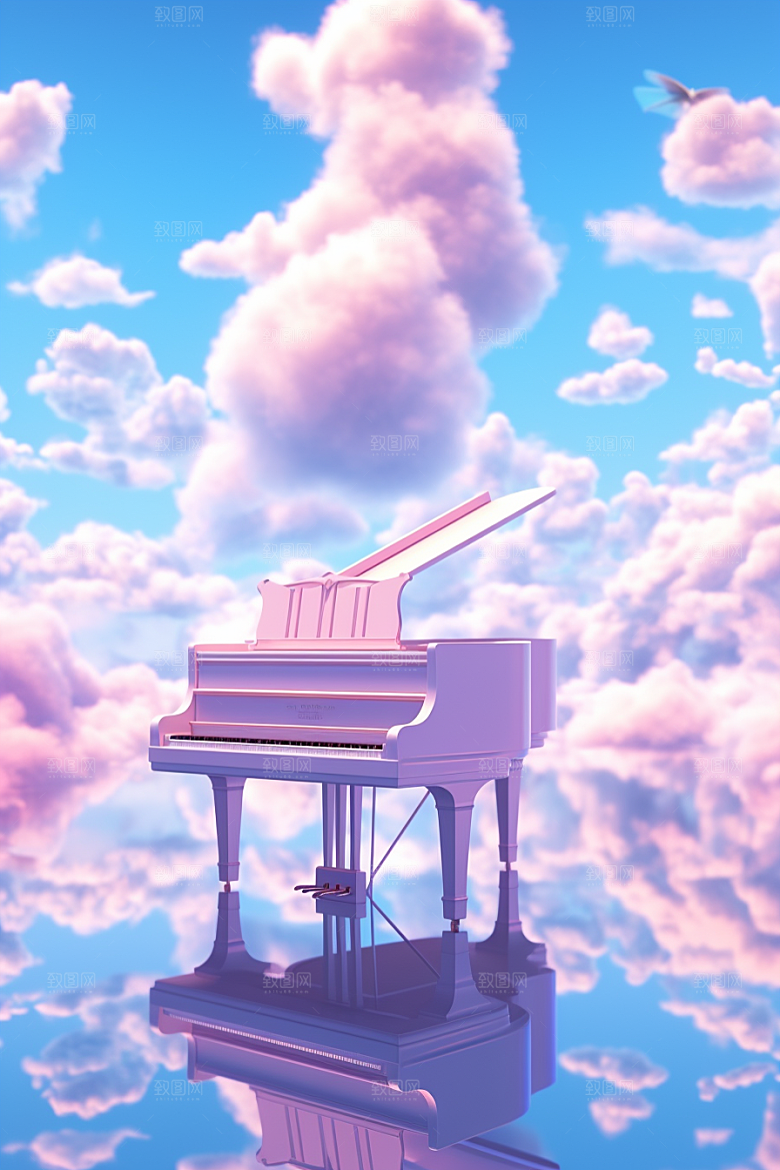 梦幻天空乐器唯美手绘插画