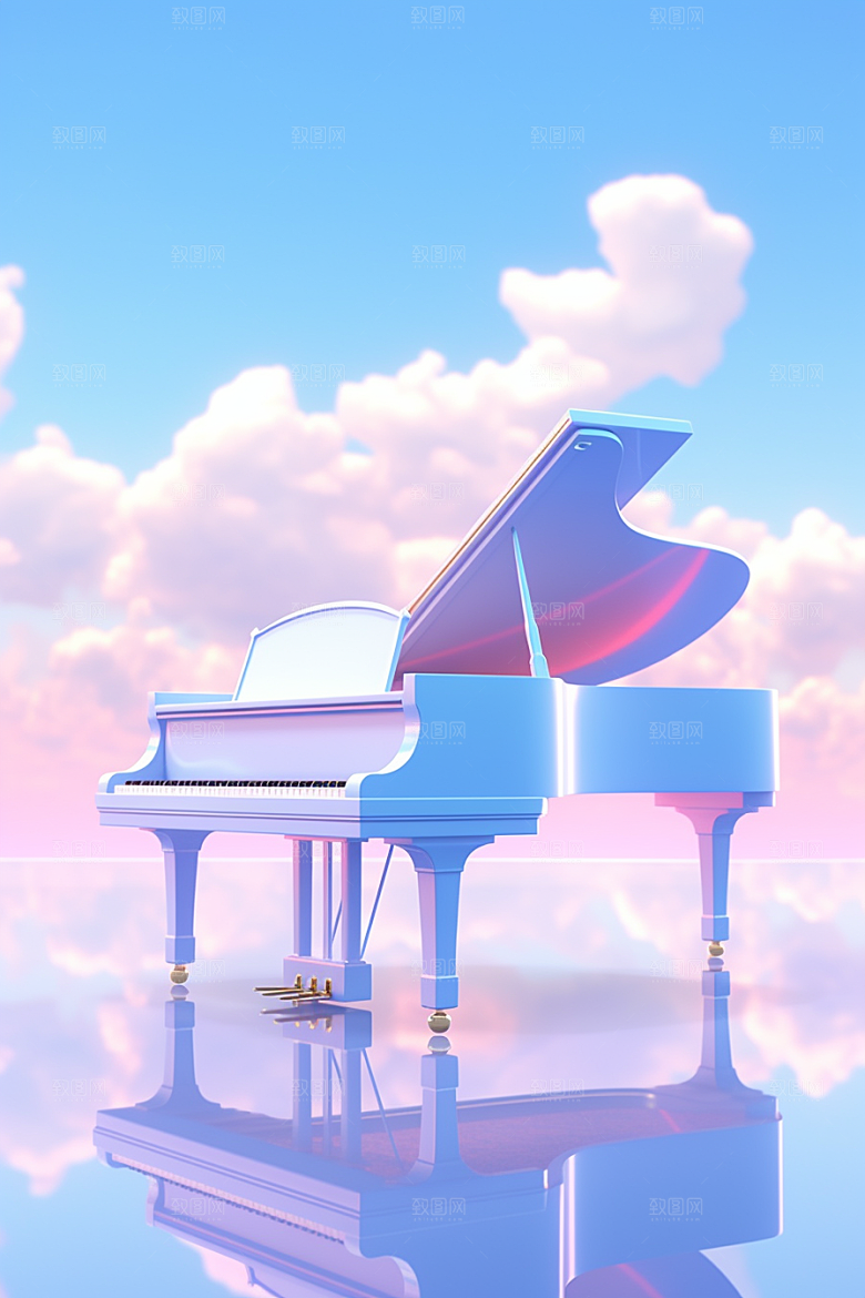 梦幻天空乐器艺术唯美插画
